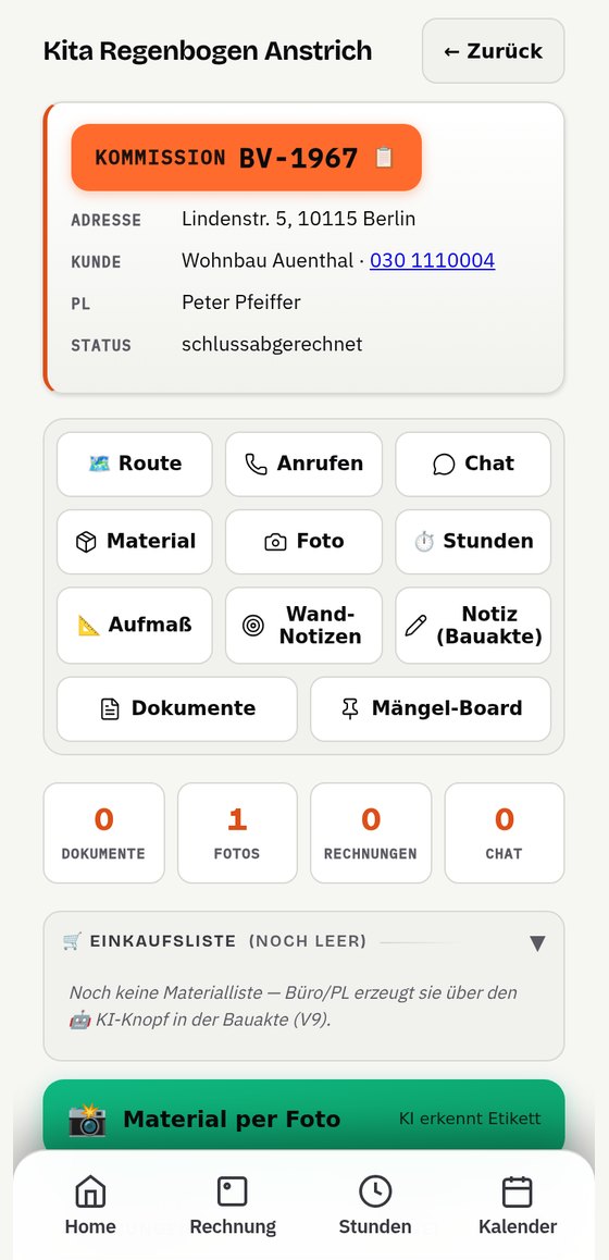 Bauakte in der Mitarbeiter-App im hellen Modus