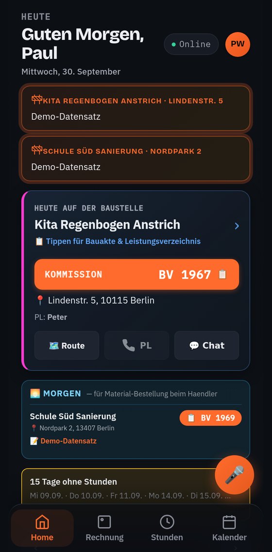 Startseite der Mitarbeiter-App