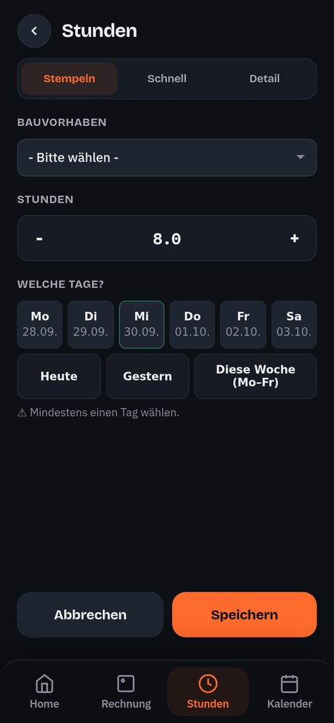 Stunden erfassen am Handy